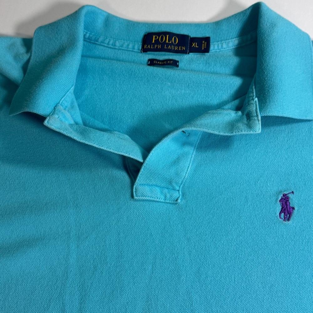 Polo Golf Men XL Ralph Lauren‎ Short Sleeve Polo Shirt Aqua Blue-Purple Pony